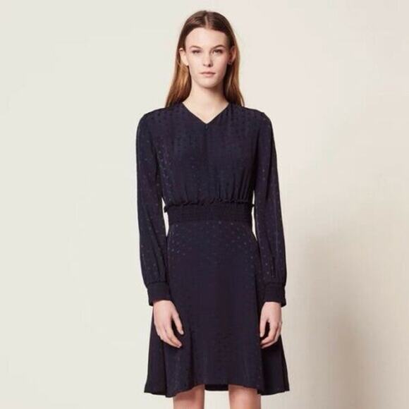 Sandro Claudia Shirred Polka Dot Mini Dress Marine (Please Read) - Picture 2 of 16